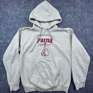 Puzzle Fight Club Hoodie Mens Small Beige Boxing Skateboarding Sweatshirt Skater